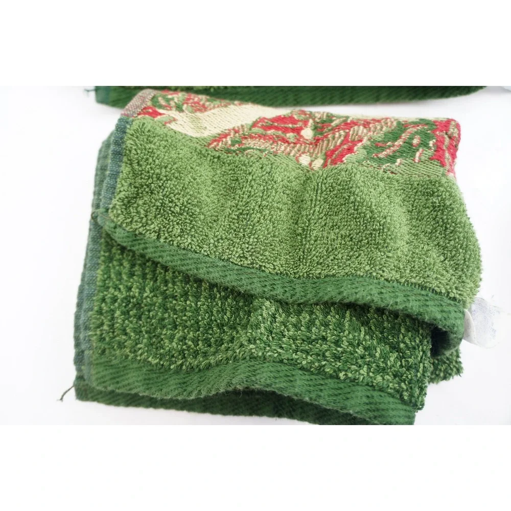 Santens Towel Set 4 Piece Green Holly Bow Pine Christmas‎ Holiday Cotton EUC